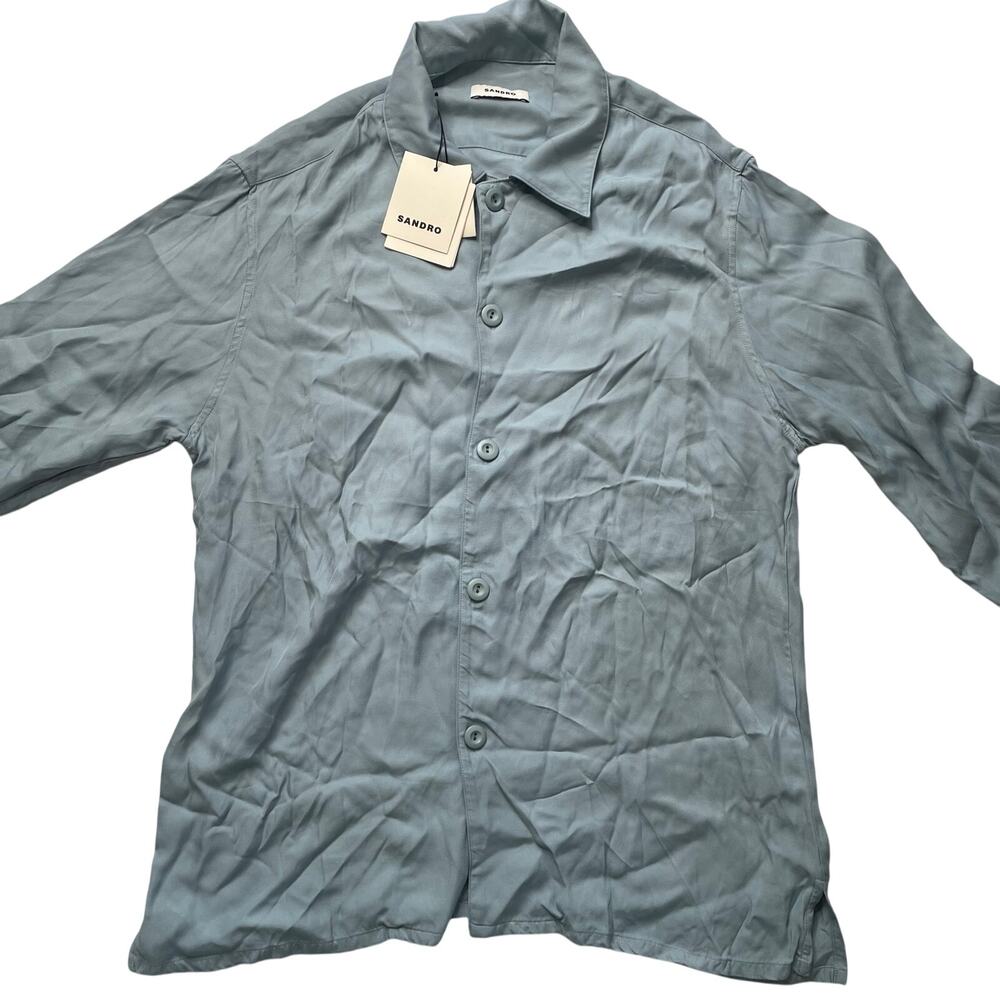 NWT Sandro Blue Long Sleeve Button Up Top Size Small Women's Neutral Office - Picture 2 of 6